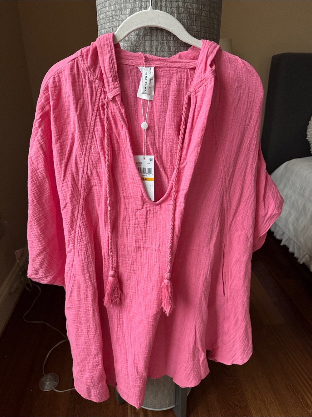 Trina Turk Bright Pink Hooded Gauze Tunic Cover-Up